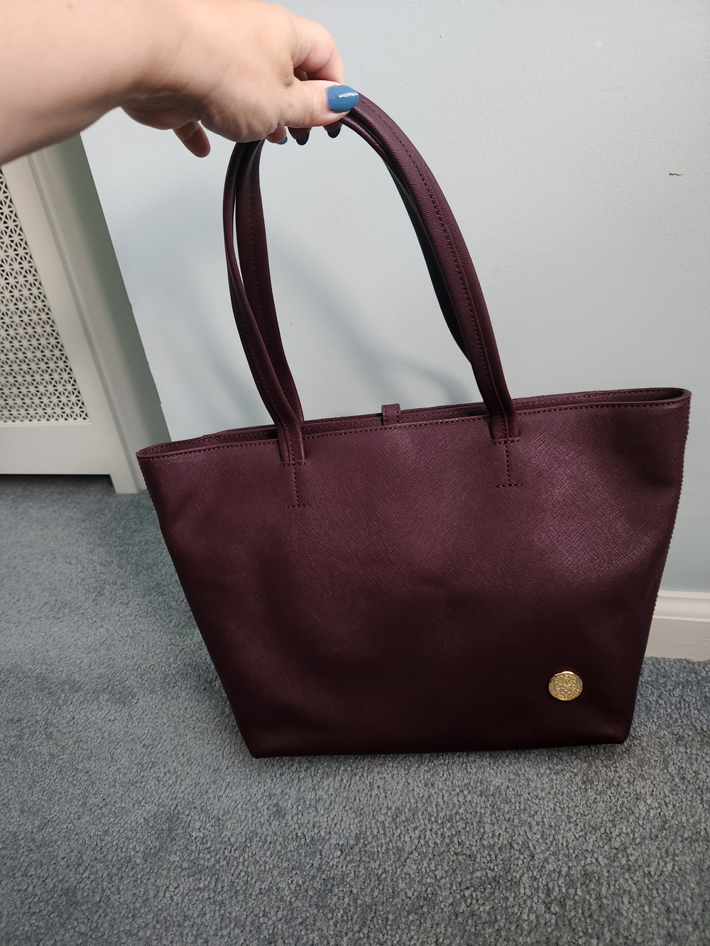 Vince Camuto Burgundy Shoulder Tote with Gold Accent